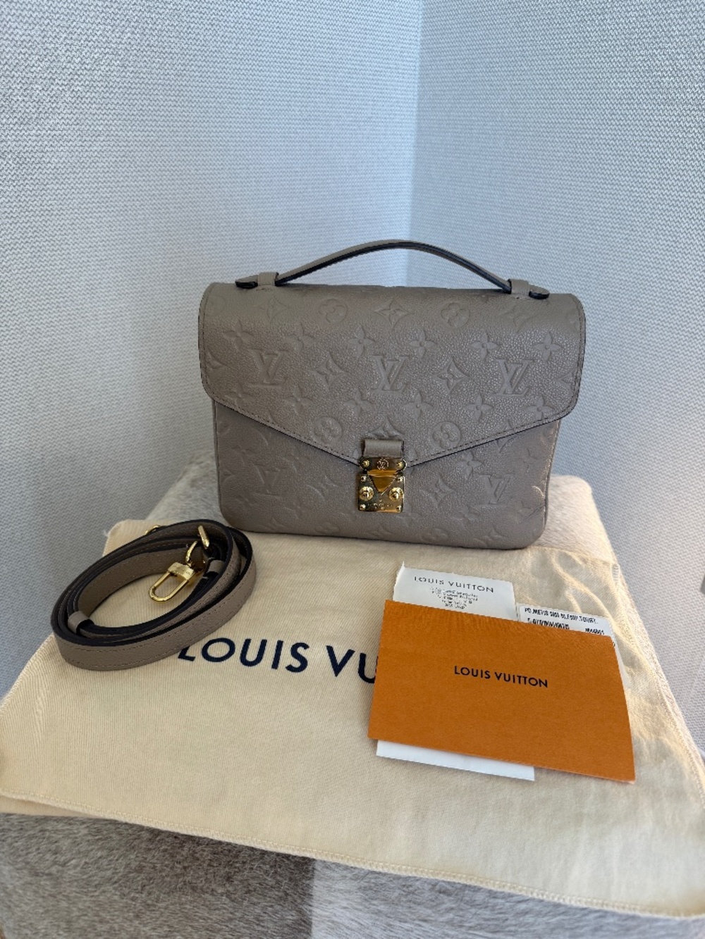 Authentic Louis Vuitton Turtledove Monogram Empreinte Pochette Metis Crossbody